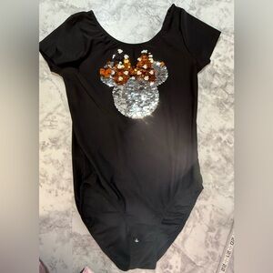 Disney Black Kids One-Piece Bodysuit with Silver and Orange Sequin Minnie